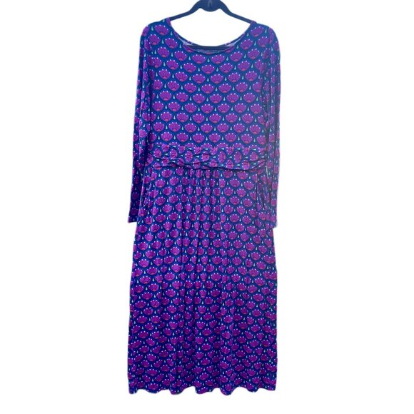 Boden Regal Purple Amelie Lotus Stamp Long Sleeve Midi Dress – Size 14 - Picture 3 of 7
